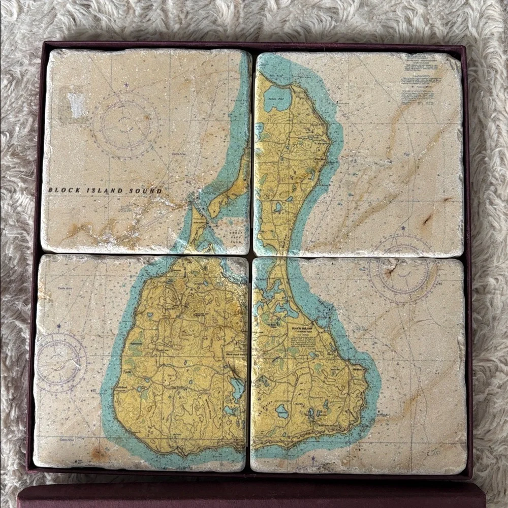 Screencraft Tileworks Block Island Marble Coaster Set w box